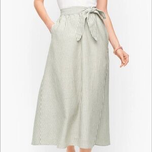 Talbots Green and White Striped Maxi Pull On Skirt
